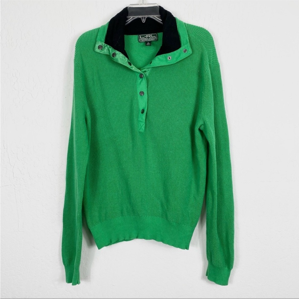Ralph Lauren Green Knit Button Up Pullover Sweatshirt Sweater